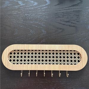 Source Unknown Natural Wood and Woven Wall Hook Rack